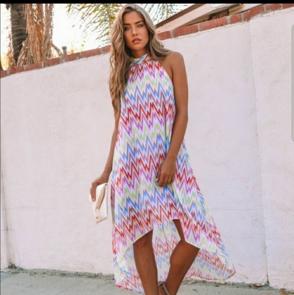 NWOT Halter Dress Rainbow Zip Zag - Picture 4 of 5